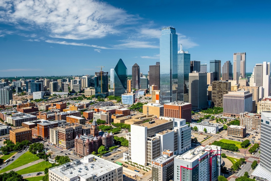 the downtown Dallas skyline in Texas