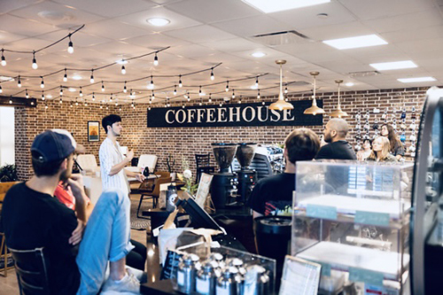 people standing in the DBU Coffeehouse located in Dallas, Texas