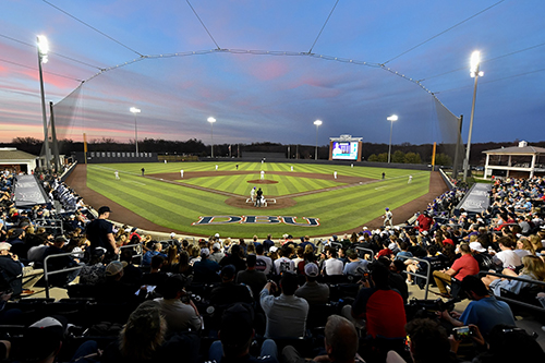 Horner Ballpark at night in Dallas, Texas
